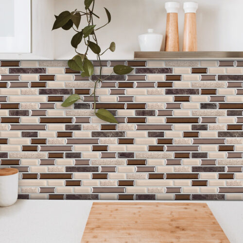 adhesive brown marble mosaic tile sticker for under cabinet walls