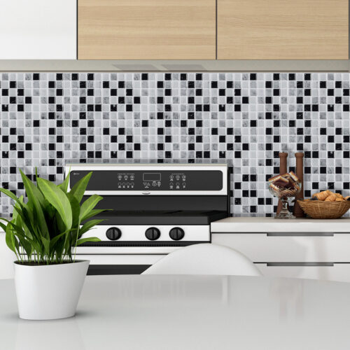 kitchen backsplash mosaic with adhesive square vinyl tiles