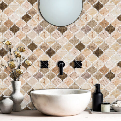 bathroom wall mosaic peel and stick beige tiles