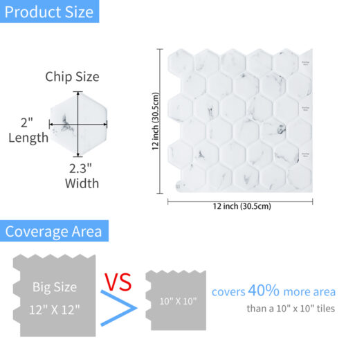 big size hexagon white marble vinyl tile