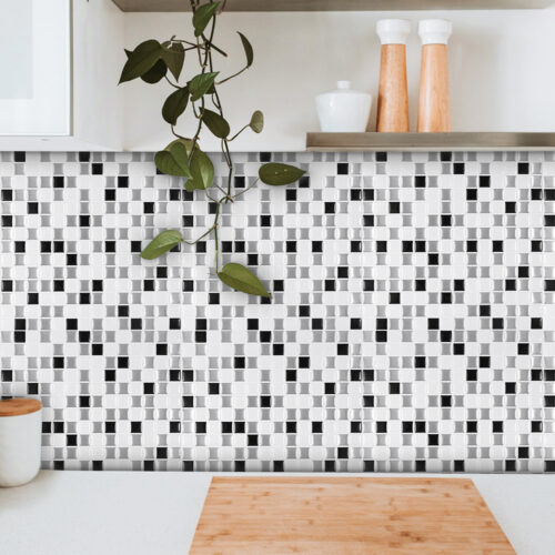 home wall mosaic peel and stick black and white vinyl tile