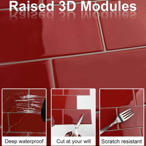 high gloss peel and stick subway tile red