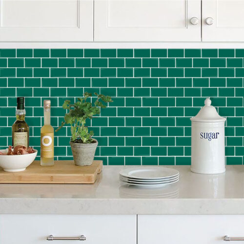 home wall covering peel and stick peacock green metro tiles