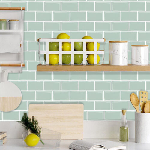 home wall covering peel and stick green subway vinyl tile