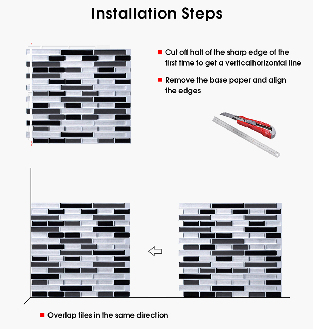 steps about install 3d peel and stick vinyl strip tiles