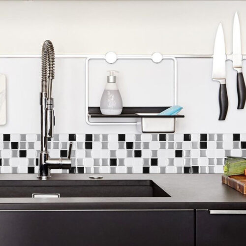 kitchen backsplash peel and stick black and white vinyl mosaic tiles