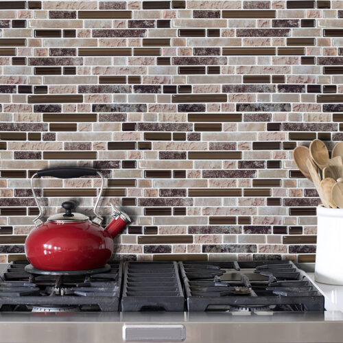 kitchen backsplash mosaic peel and stick brown marble vinyl tile