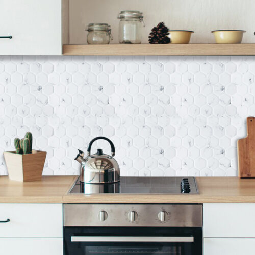 white marble hexagon kitchen backsplash tiles