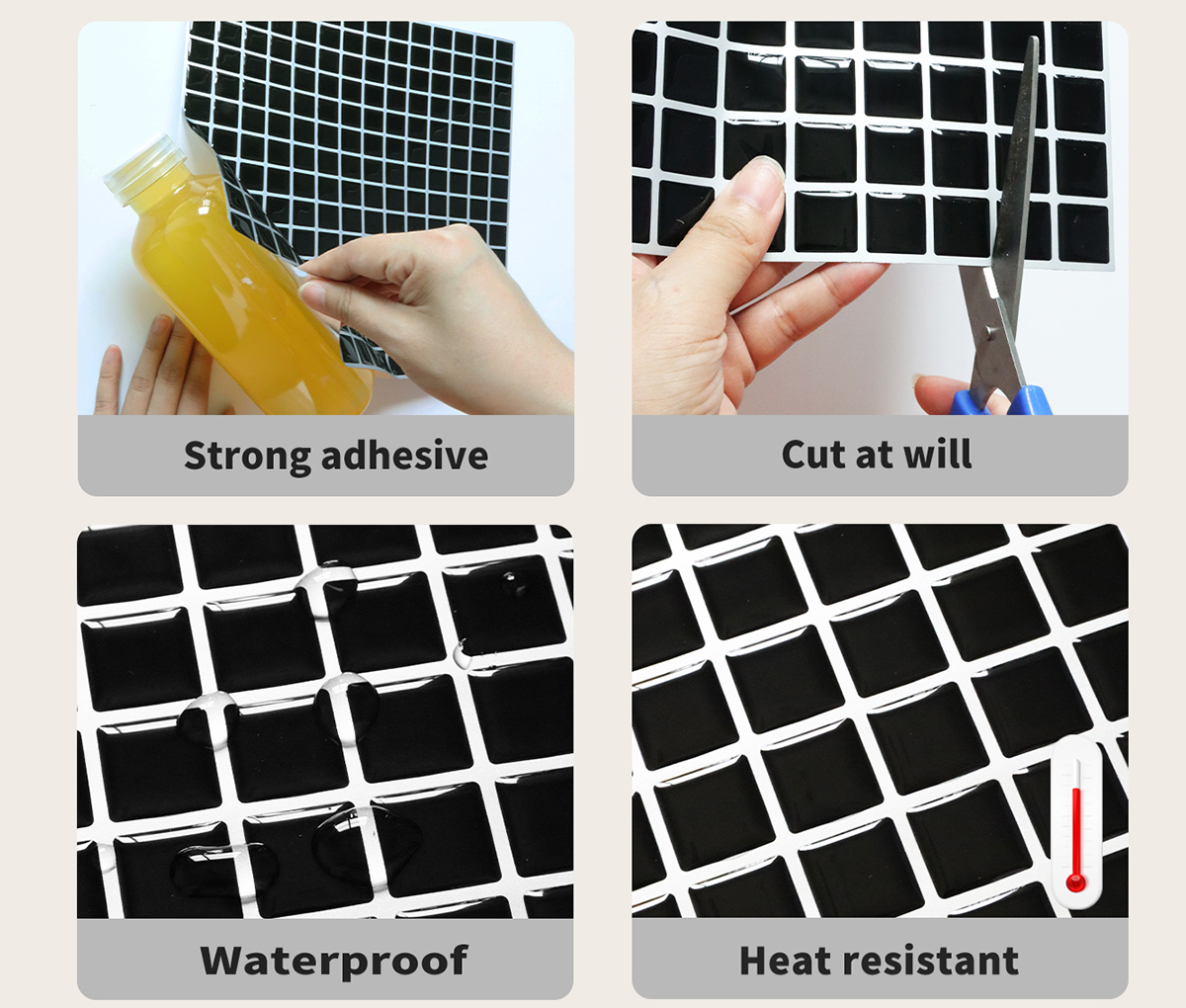 self adhesive black vinyl tile features