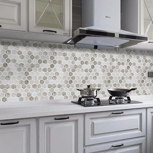 self adhesive beige marble hexagon vinyl tiles for kitchen backsplash