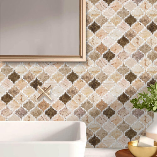 peel and stick bathroom beige marble mosaic tiles