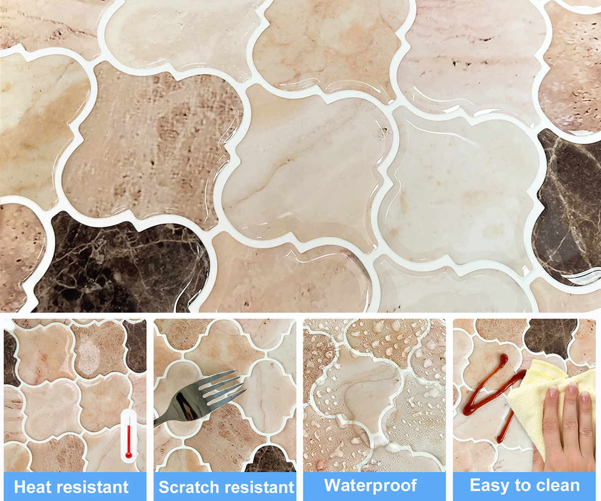 peel and stick beige marble tile features