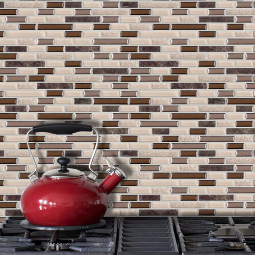 DIY brown marble mosaic tile for kitchen