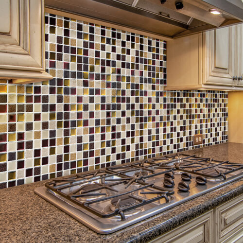 peel and stick brown marble vinyl mosaic tile for kitchen backsplash