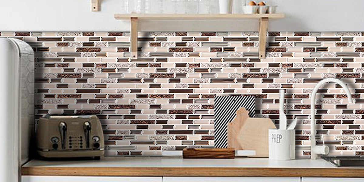 kitchen wall mosaic with peel and stick brown marble vinyl mosaic tile stickers