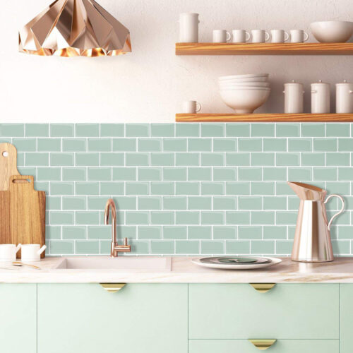 kitchen backsplash peel and stick green subway