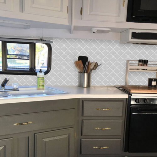 peel and stick grey lantern RV backsplash