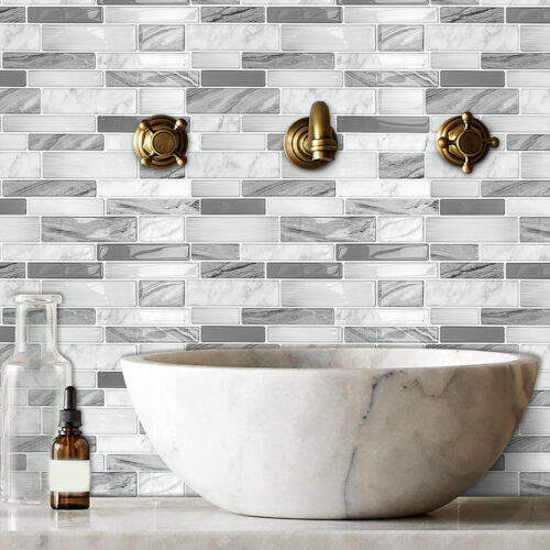 peel and stick grey marble tiles for bathroom backsplash