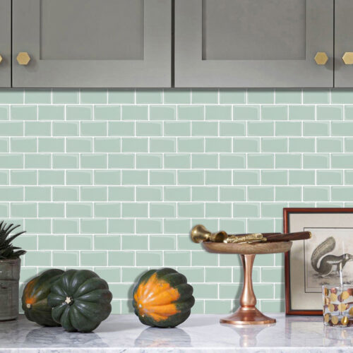 peel and stick green subway tile kitchen