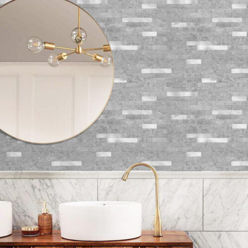 peel and stick metal stone tile bathroom backsplash