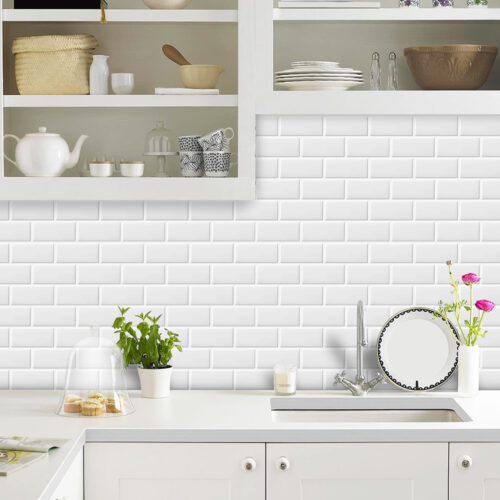 peel and stick pure white kitchen subway tiles