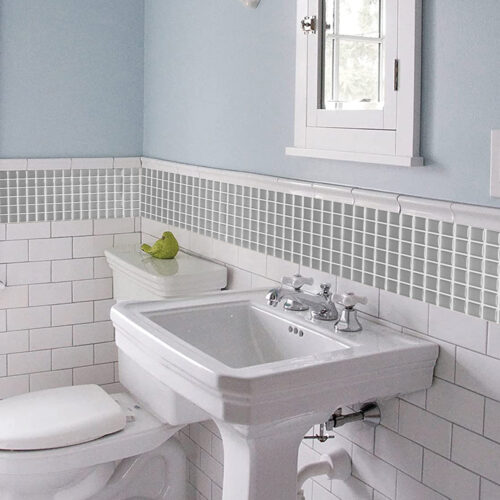 silver mosaic tile bathroom