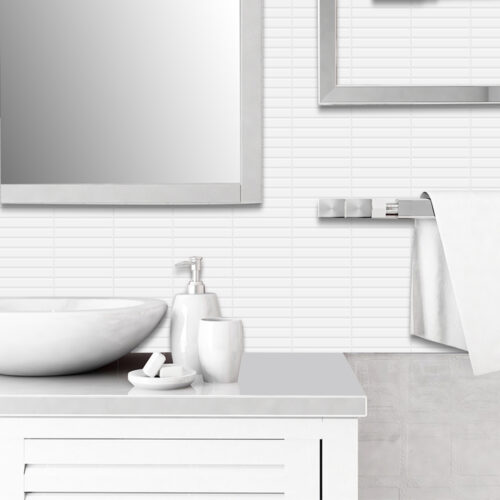 peel and stick white vinyl finger tiles for bathroom