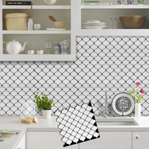 peel and stick white lantern vinyl tiles for kitchen backsplash