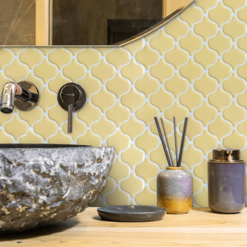 peel and stick yellow lantern tiles for bathroom backsplash