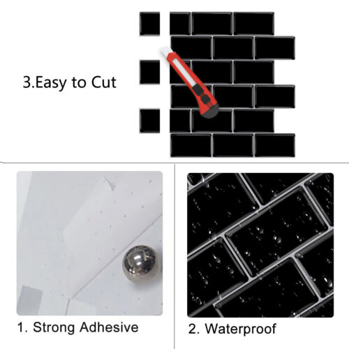 features of thicker upgrade peel and stick black subway tile