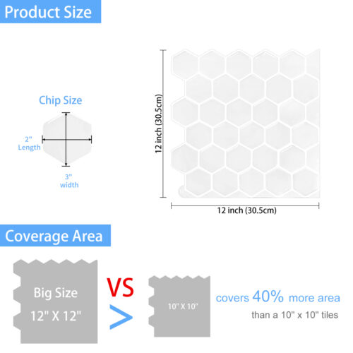 12 x 12in peel and stick white hexagon tile