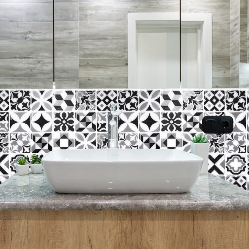 black and white mosaic tile stickers for bathroom backsplash