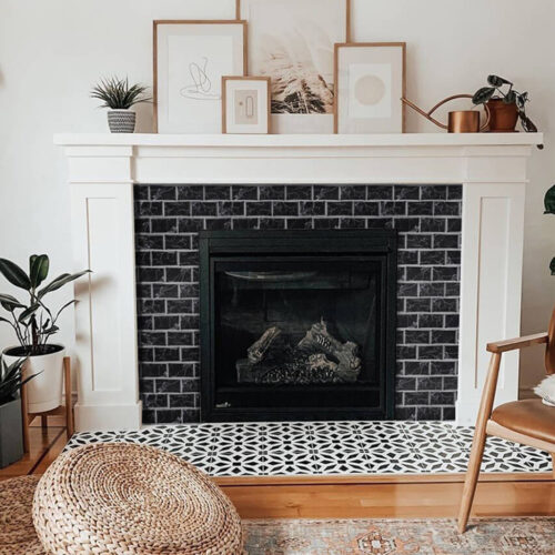 peel and stick black marble tiles for fireplace