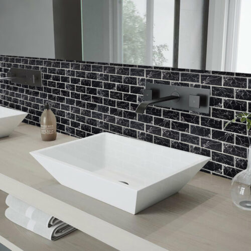 peel and stick black marble bathroom backsplash