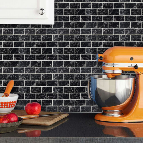 peel and stick kitchen backsplash black marble tiles