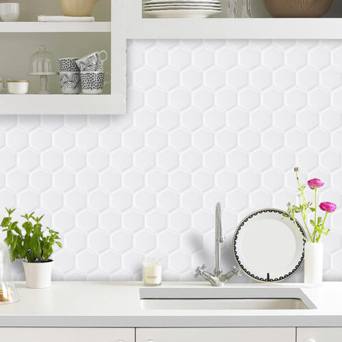 peel and stick white hexagon tile for kitchen backsplash