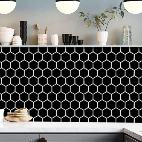 home wall decal peel and stick black hexagon mosaic tile