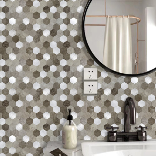 peel and stick hexagon composite tiles for bathroom backsplash