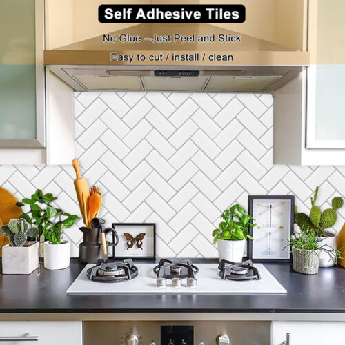 peel and stick white chevron tiles for kitchen backsplash