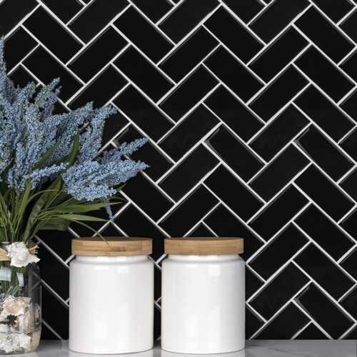 wall covering black chevron tile