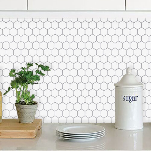 wall covering white hexagon mosaic tiles