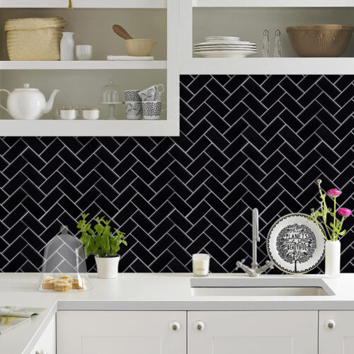 peel and stick black chevron mosaic wall tiles