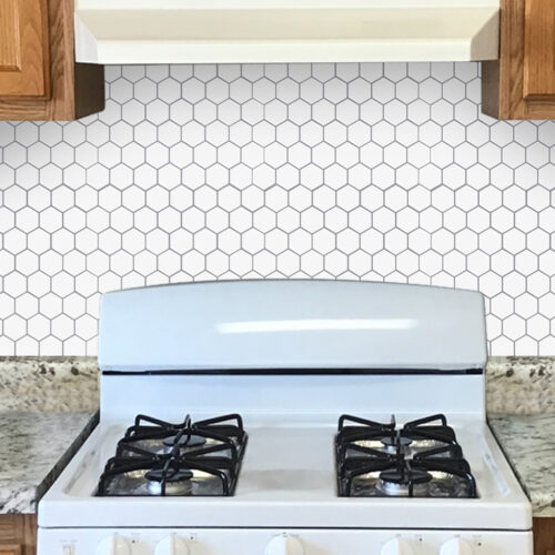 peel and stick white hexagon tiles for kitchen backsplash