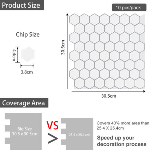 white vinyl hexagon tile size 12 x12 inch