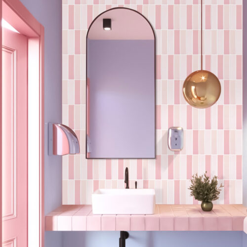 peel and stick pink finger tiles for bathroom backsplash