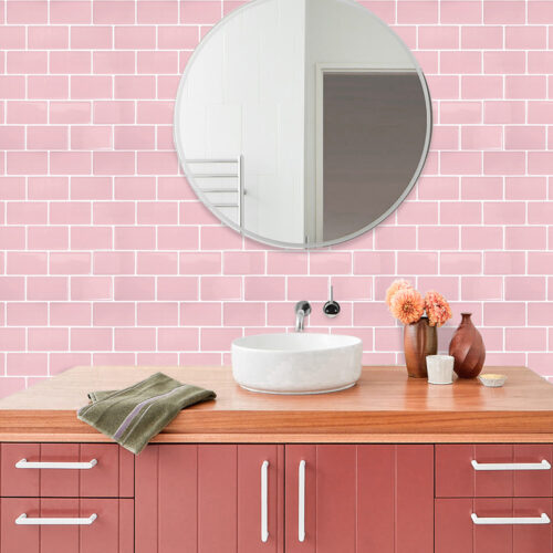 bathroom backsplash peel and stick pink subway tiles