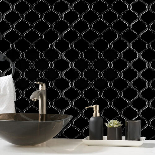 bathroom backsplash peel and stick black arabesque tiles