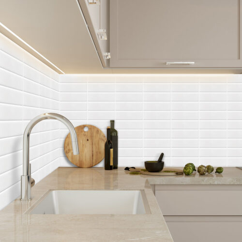 white subway vinyl tile stickers for kitchen backsplash