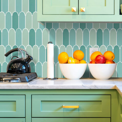 peel and stick green feather tiles for kitchen backsplash