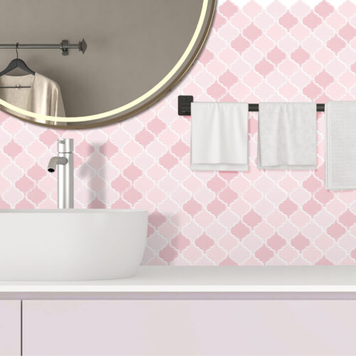 peel and stick pink vinyl arabesque tiles for bathroom backsplash